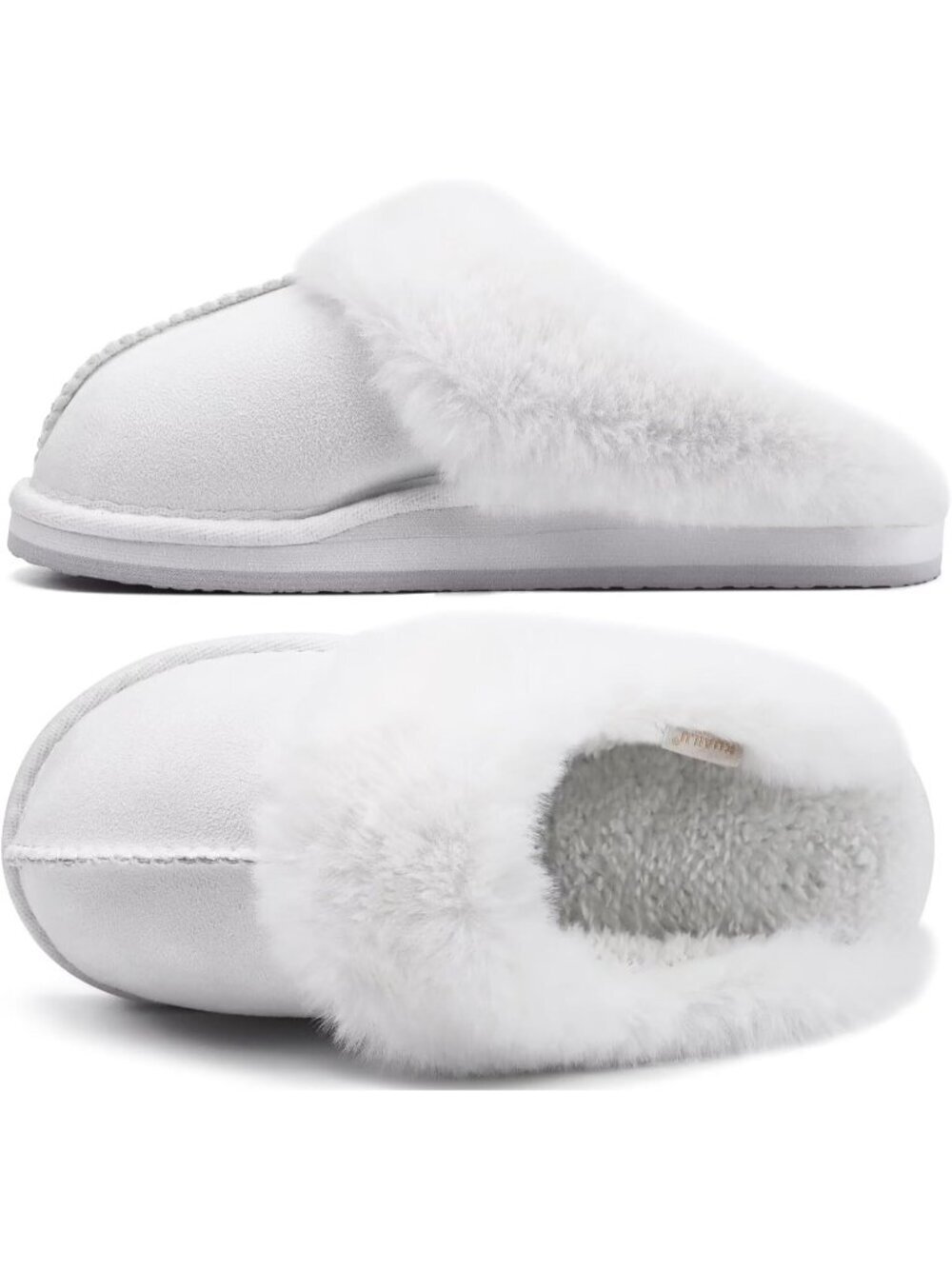 Womens Snow White Cozy Memory Comfy Winter Scuff Indoor Outdoor Rubber Hard Sole